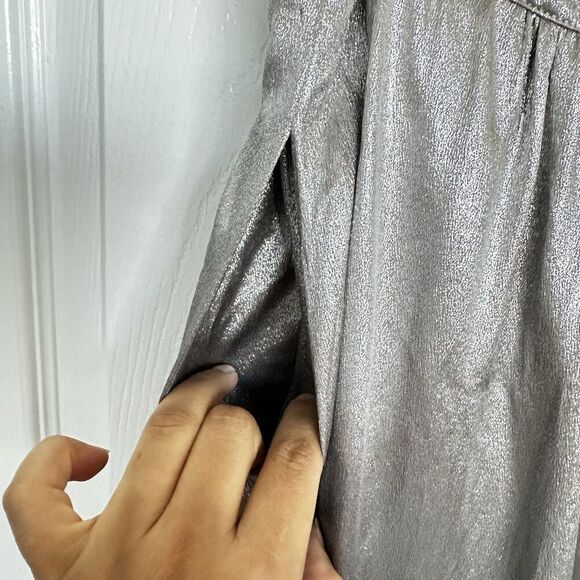 Etro Silver Gray Metallic Pleated Midi Skirt 100% Silk Size 46 /US 10 - Picture 12 of 16